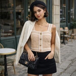 Parisian Chic Knit Corset Sweater Tank S Coco-Inspired Clean Girl Neutral Top